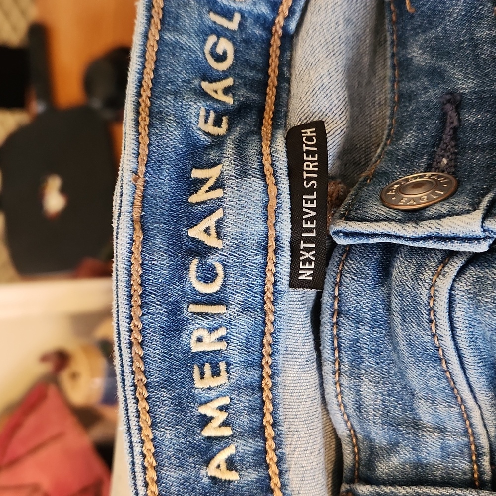 American Eagle Next Level Stretch 12 Short Blue Denim Distressed Jeggings Jeans - Picture 8 of 11
